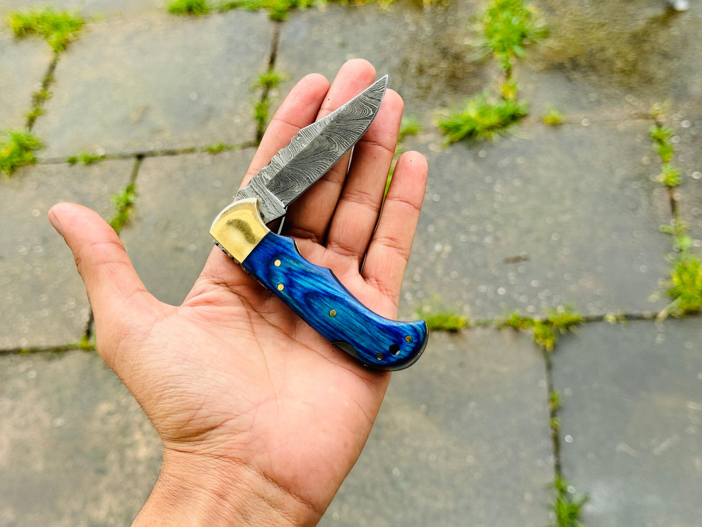 Premium Custom Pocket Folding Knife Handmade Damascus Steel Hand Forged Hunting Knife