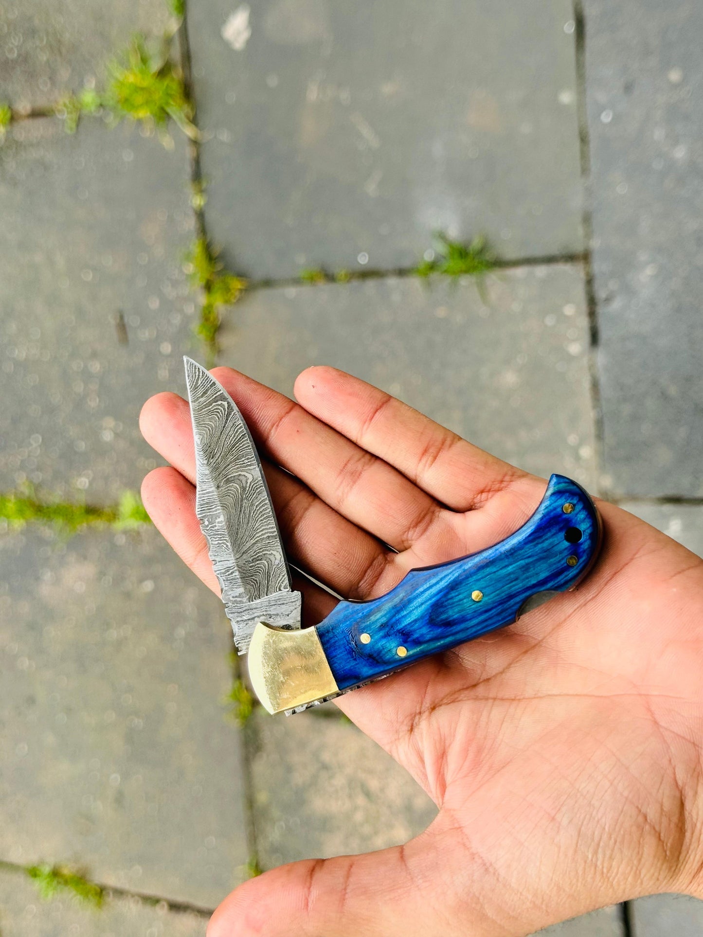 Premium Custom Pocket Folding Knife Handmade Damascus Steel Hand Forged Hunting Knife