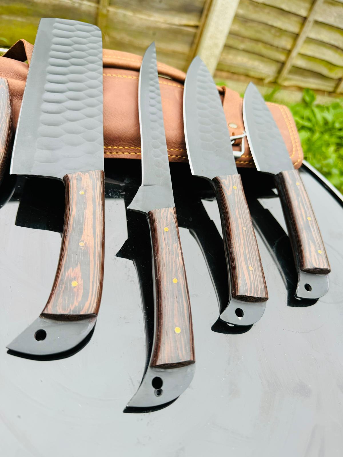 Handmade Chef Set Carbon Steel Kitchen Knives Set, Best gift for her, Mothers day gift, chef, kitchen beauty, black beauty